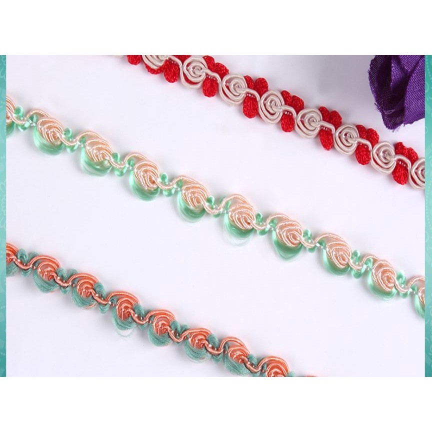 1yard 8mm Latest Lace Fabric Applique Lace Ribbon Trim 1cm Guipure Laces Ribbons Collar Trims Sewing 彩色小弯花边(2085L) - Image 6