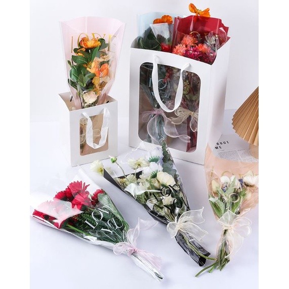 50pcs LOVE 4 Silk Transparent Rose Packaging Bags Flower Bouquet Bag for Valentine's Day Wedding Mother's Day(2247L)
