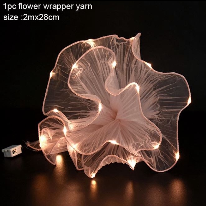 Wave Yarn Flower Wrapping Paper With Led Lights Valentines Wedding Bouquet Gift Packing Lace Mesh (2106L) - Image 11