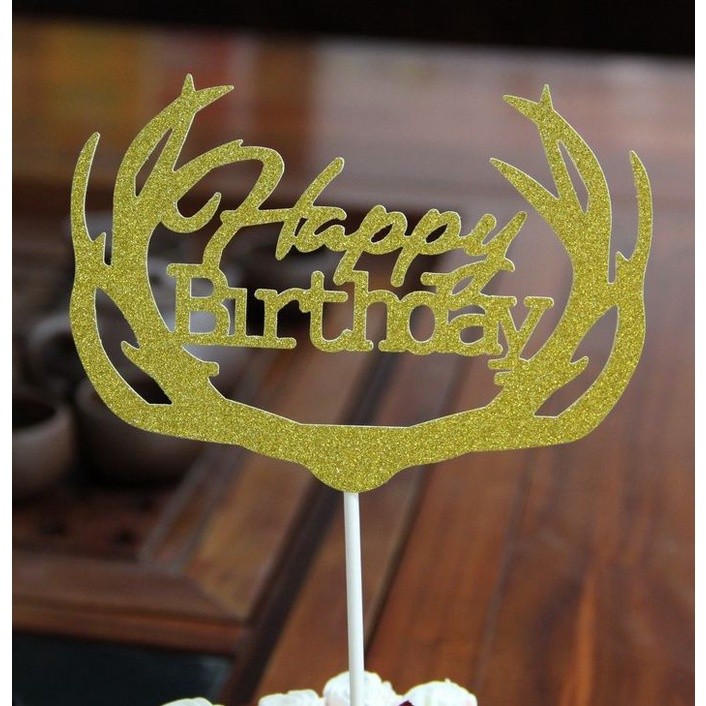 Golden Silvery Blue Paper Glitter Cake Topper Happy Birthday Cupcake Topper For Baby Shower Birthday Party 蛋糕插旗 (399L) - Image 6