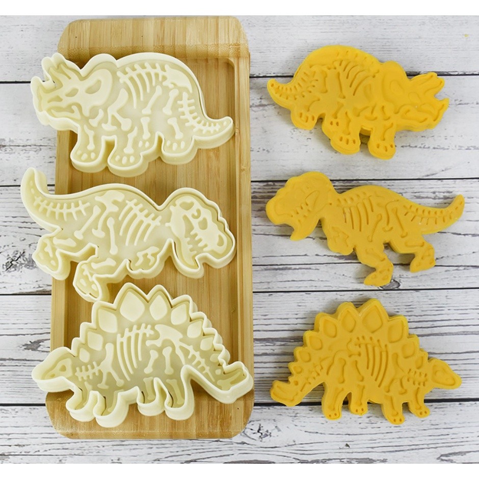 3Pcs/Set 3D Dinosaur Cookie Cutters Mold Dinosaur Biscuit Embossing Mould Sugar Dessert Baking Mold 恐龙主题烘焙饼干模具(2241L) - Image 4