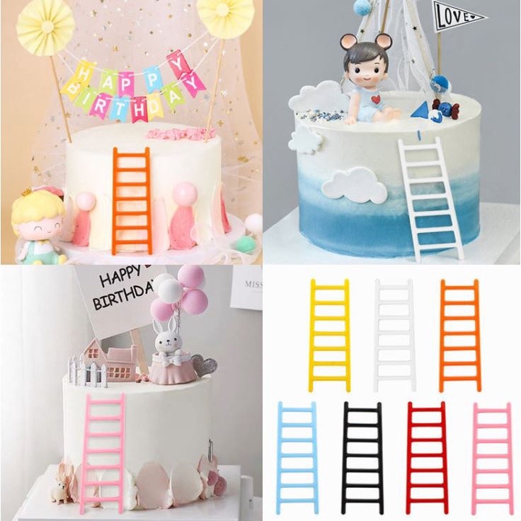 1pc Ins Small Ladder Cake Topper Cute Colorful Ladder Cupcake Topper for Wedding Birthday Party Cake Decorations(1144L)
