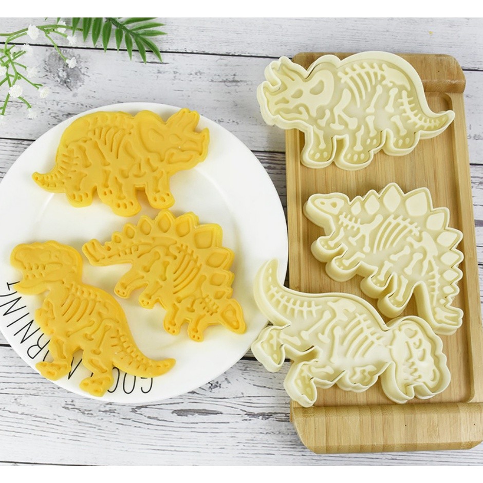 3Pcs/Set 3D Dinosaur Cookie Cutters Mold Dinosaur Biscuit Embossing Mould Sugar Dessert Baking Mold 恐龙主题烘焙饼干模具(2241L) - Image 2