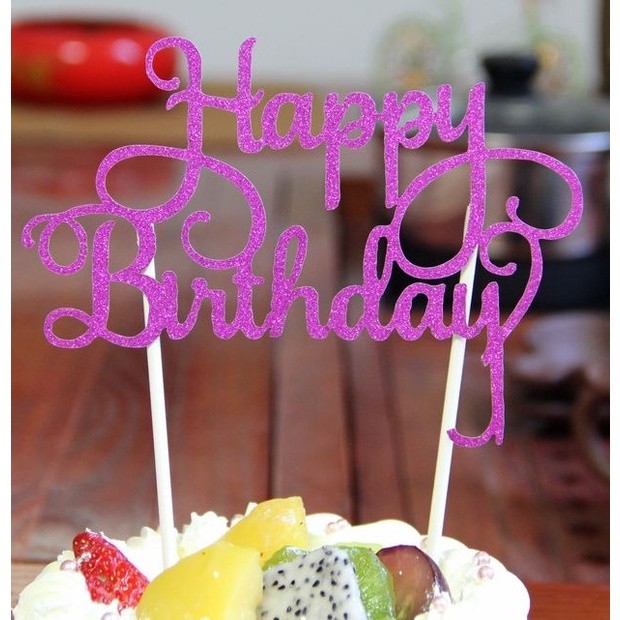 Golden Silvery Blue Paper Glitter Cake Topper Happy Birthday Cupcake Topper For Baby Shower Birthday Party 蛋糕插旗 (399L) - Image 13