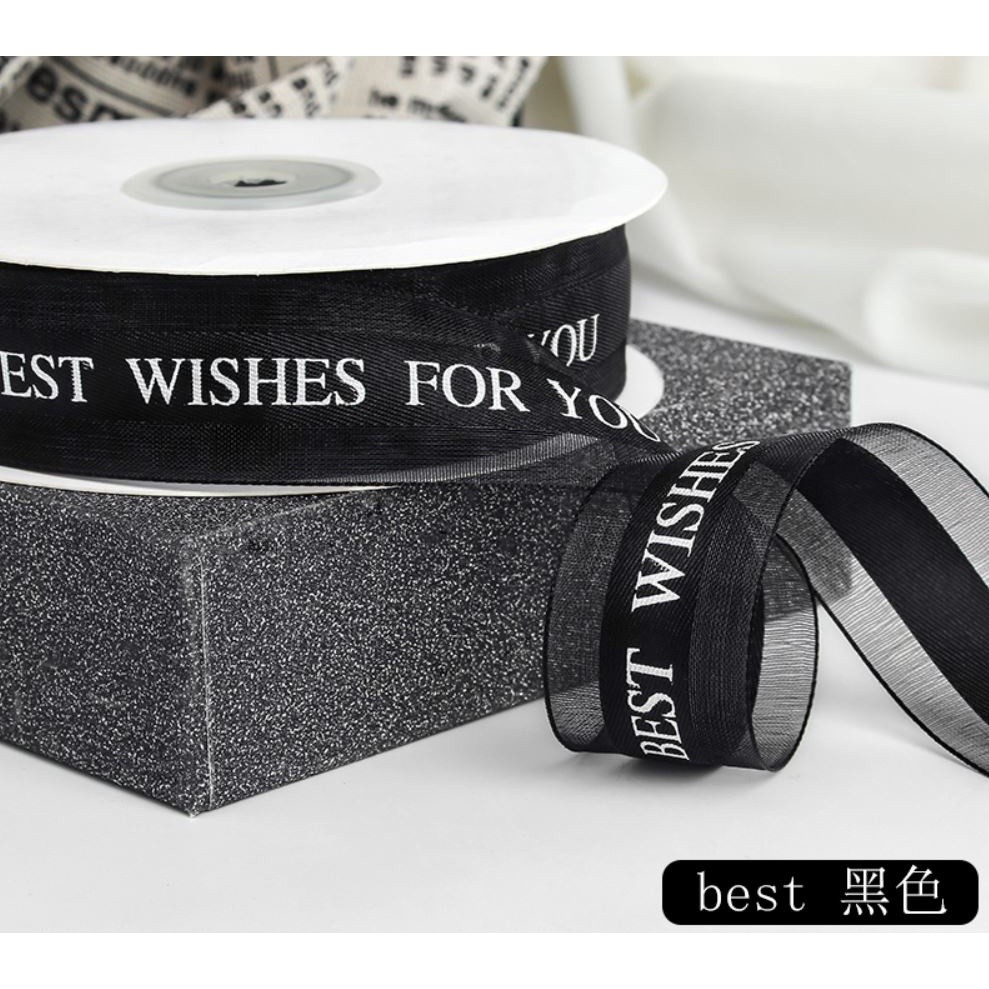 2.5cm 45m Printed Best Wishes for You Hot Phnom PenhPolyester Ribbon Bow Craft Wedding Party (902L) - Image 7