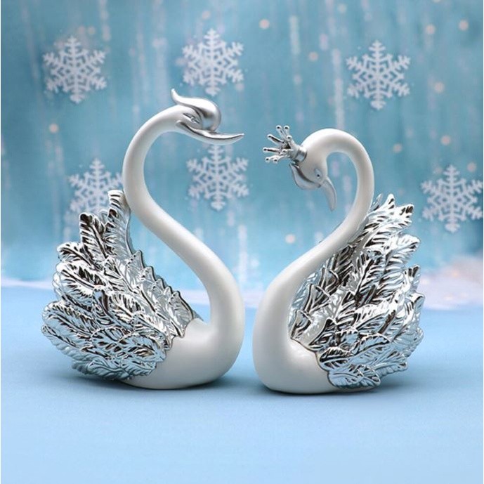 Swan And Crown Swan Cake Topper Plastic Sculpture Swan Decoration Cake Topper Figurine Decoration Desktop Car (937L) - Image 2