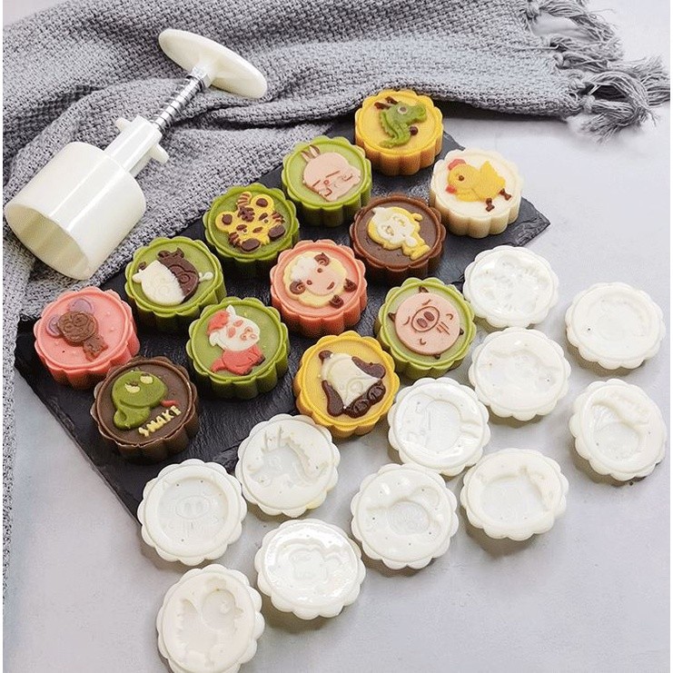 1 Set Stamps 50g Round Flower Animal Moon Cake Mold Mould Pastry Mooncake(1431L) - Image 9