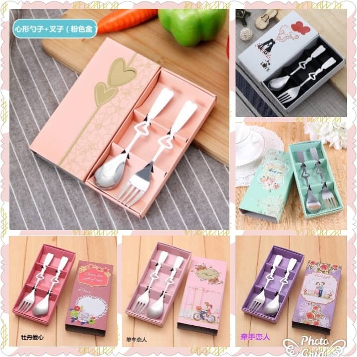 READY IN STOCKS Spoon Hollow Heart Shaped Stainless Steel Fork & spoon Tableware Fruit Set Kitchen Tools(140L)