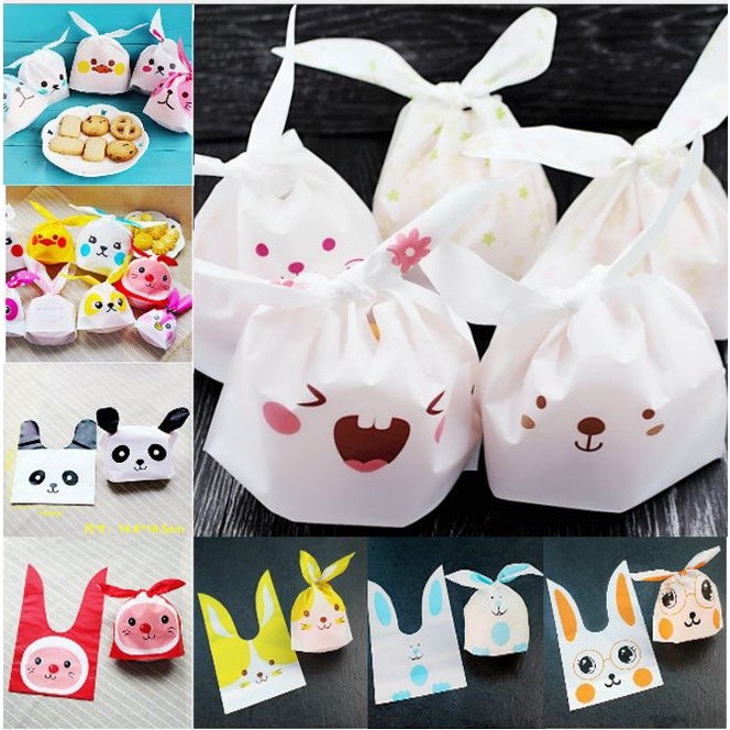 50pcs 22x13.5cm Cute Bunny Cookies Bags Candy Food Biscuit Packaging Soft Bag Candy Gift Bags Birthday Baby(149L)