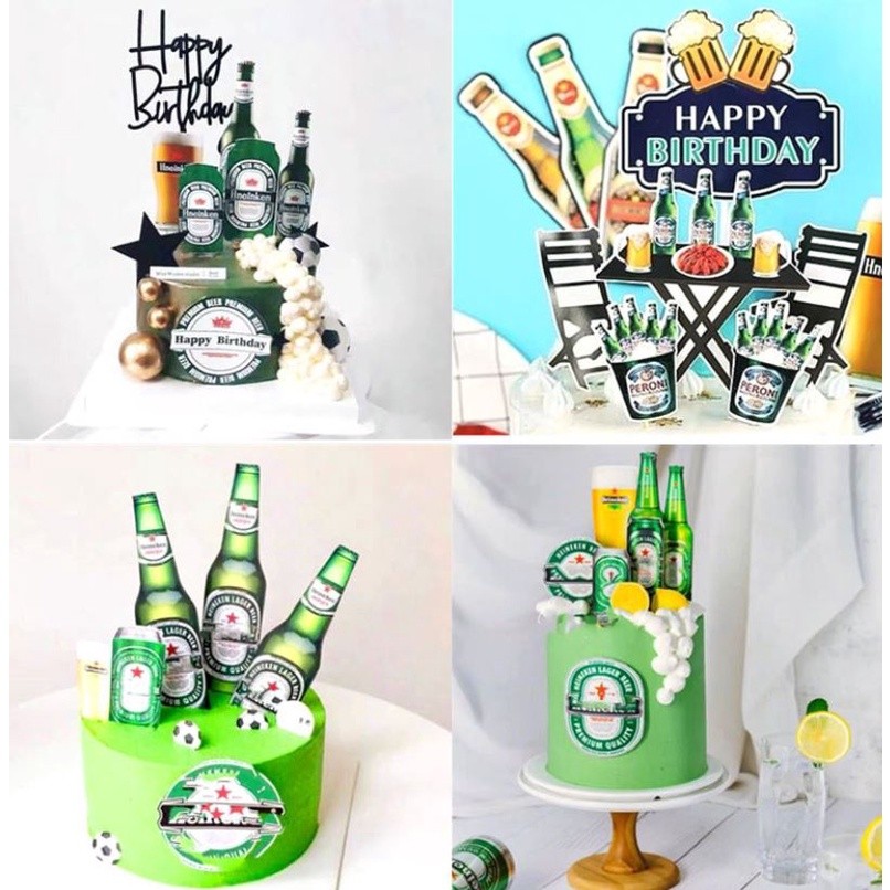 6pcs/set Beer Cake Topper Flags Green Cupcake Toppers Kids Girl Boy Happy Birthday Wedding Decoration Party Baking(1596L