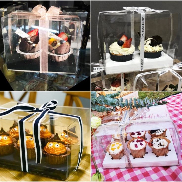 Cupcake Packaging Box Transparent 2 or 4 Grains Heightened Muffin Cup Portable Packaging Box Children's Day(1433L) - Image 5