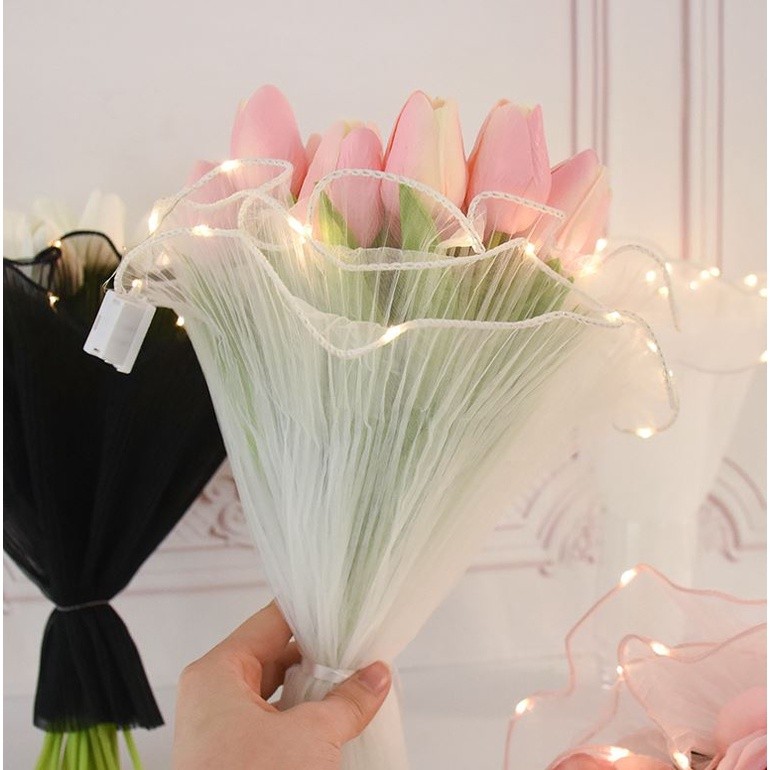 Wave Yarn Flower Wrapping Paper With Led Lights Valentines Wedding Bouquet Gift Packing Lace Mesh (2106L) - Image 4