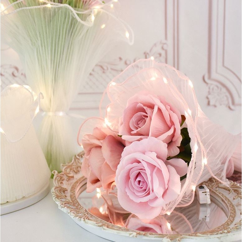 Wave Yarn Flower Wrapping Paper With Led Lights Valentines Wedding Bouquet Gift Packing Lace Mesh (2106L) - Image 5