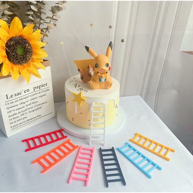 1pc Ins Small Ladder Cake Topper Cute Colorful Ladder Cupcake Topper for Wedding Birthday Party Cake Decorations(1144L) - Image 2