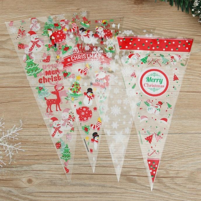 100PCS Christmas Snowflake Santa Clear Cone Treat Bags Cellophane Treat Bags Plastic Cone Bags Bags(2195L) - Image 3