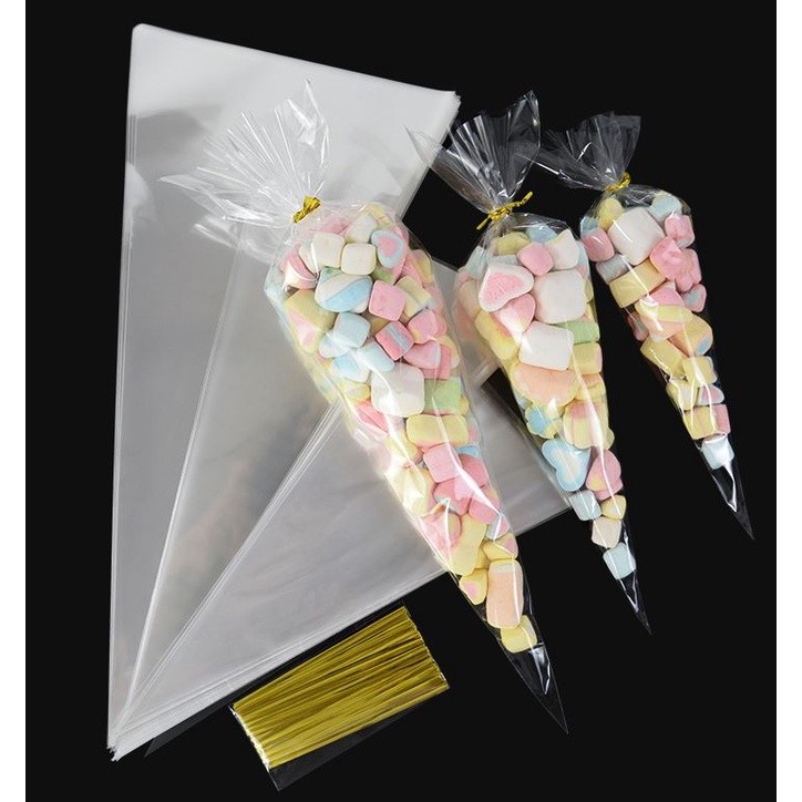 50/100pcs Clear Cellophane Candy Bag Transparent Cone Packaging Bags Wedding Birthday Party Favors Wrap Supplies(2172L)