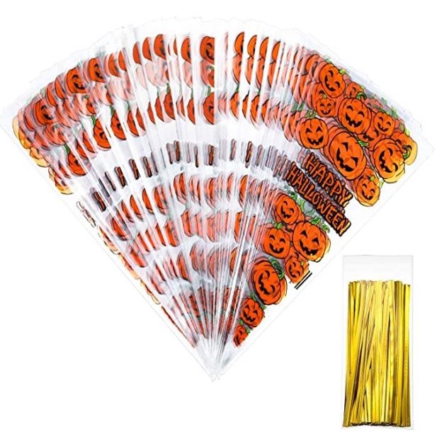 100pcs Counts Pumkin Cone Bag Halloween Pumpkin Patterned Cone Cellophane Bags Treat Candy Bags(841L) - Image 7