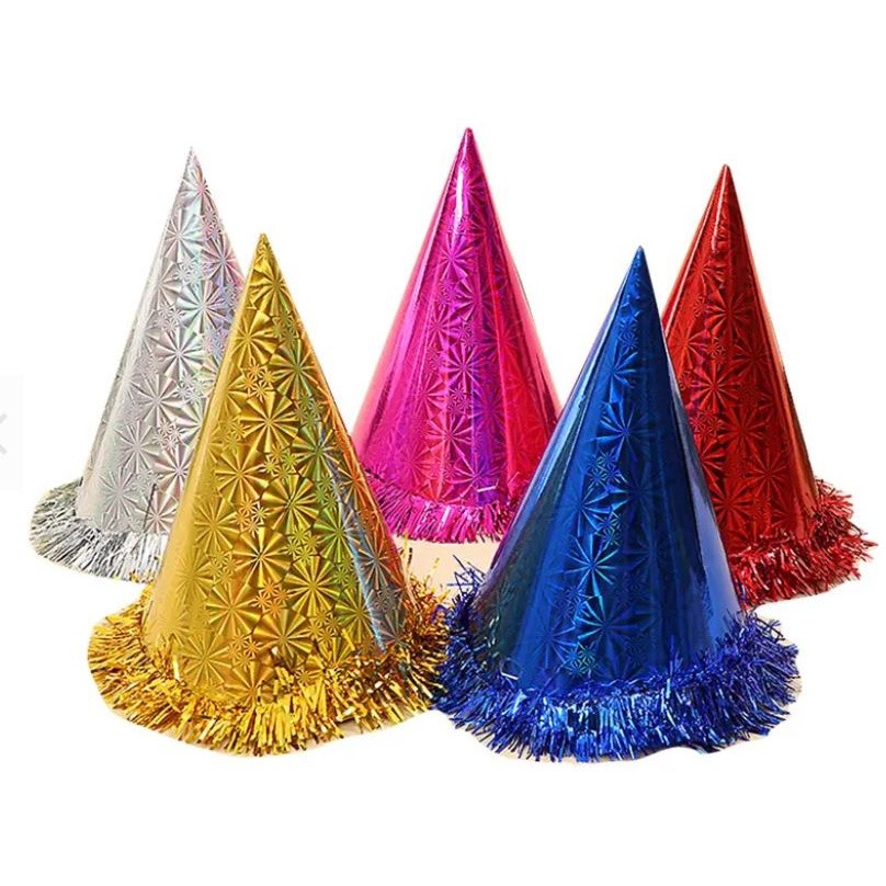 Birthday Party Hat Children Adult Birthday Party Dress Up Hat Gold Red Laser Pentagram Happy Birthday Tricorne Hat(2163L