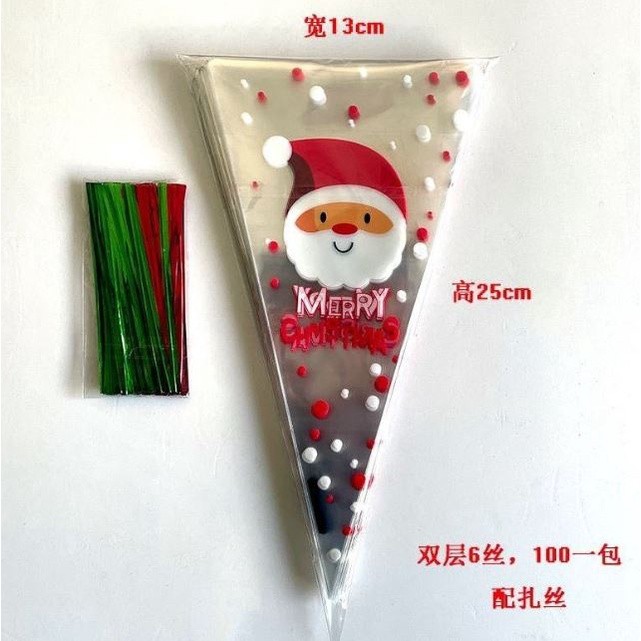 100PCS Christmas Snowflake Santa Clear Cone Treat Bags Cellophane Treat Bags Plastic Cone Bags Bags(2195L) - Image 7
