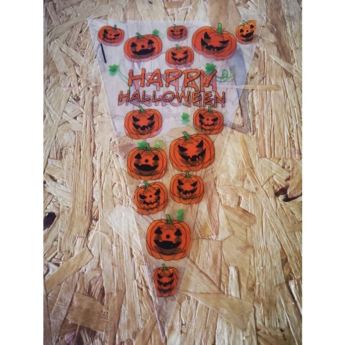 100pcs Counts Pumkin Cone Bag Halloween Pumpkin Patterned Cone Cellophane Bags Treat Candy Bags(841L) - Image 9