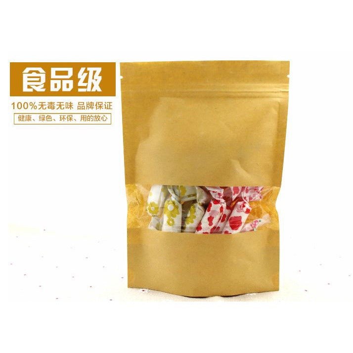 100pcs/lot 12x20cm Brown Kraft Paper Gift Bags Candy Packaging Recyclable Zip Lock Bag Food Bread Shopping Party(159L) - Image 2
