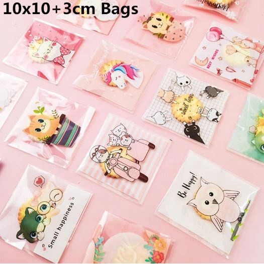 100Pcs 10x10cm Plastic Cartoon Animal Baking Packaging Biscuit Moon Cake Cookie Snack Food Self-Adhesive Candy(2090L)