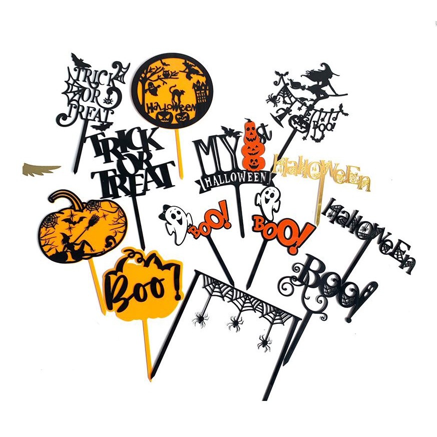 Creative Cake Decoration Acrylic Happy Halloween Cake Toppers Spider Pumpkin Witch Scray Cupcake Toppers Halloween(979L) - Image 2