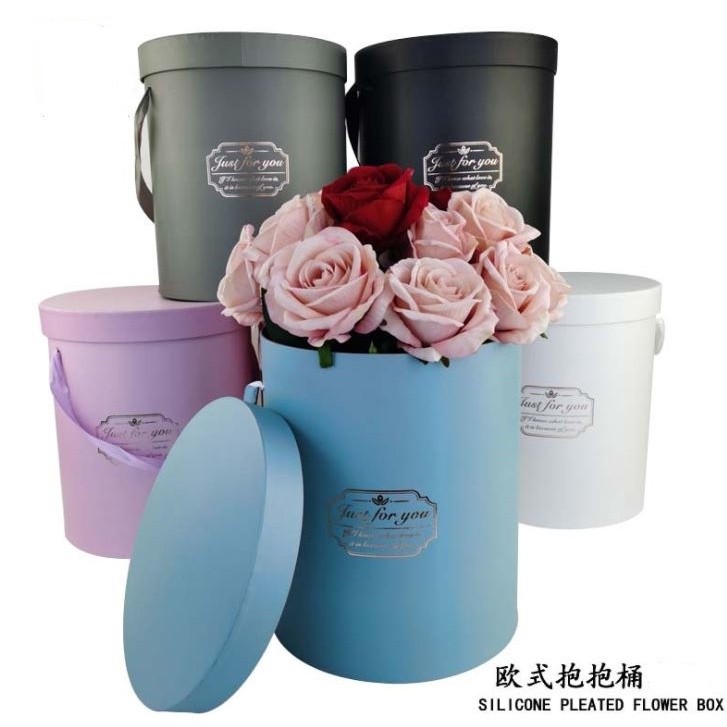 New Round Flower Paper Boxes Lid Hug Florist Flower Bucket Gift Packaging Box Gift Candy Bar Party Wedding(1245L)