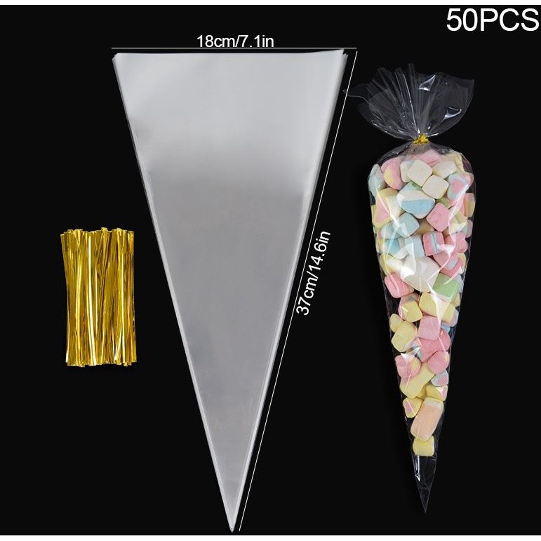 50/100pcs Clear Cellophane Candy Bag Transparent Cone Packaging Bags Wedding Birthday Party Favors Wrap Supplies(2172L) - Image 9
