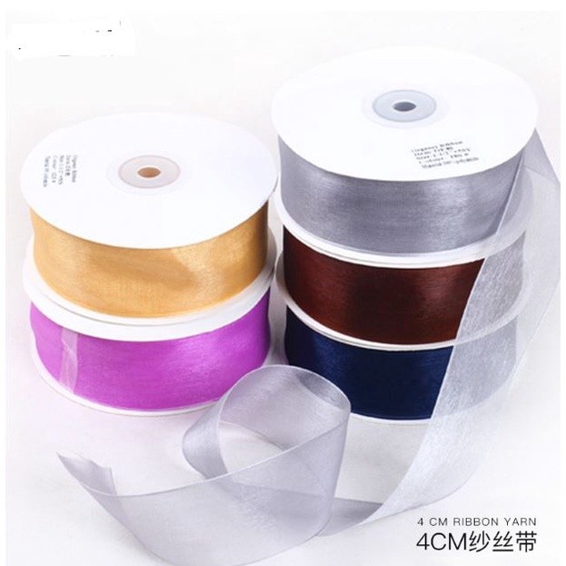 1Yard 4cm Sheer Chiffon Ribbon Organza Satin Ribbons For Gift Wrapping Bow Wedding Bouquets Party Decor Ribbon(2108L)