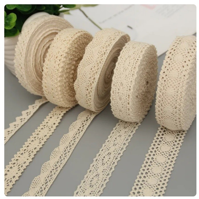 1yard Cotton Lace Trim Ribbon Beige Sewing Trim Lace Ribbon Crochet Lace Fabric DIY Wedding Party纯棉线花边(2173L)