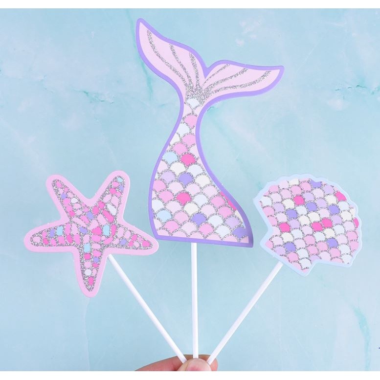 6Pcs/Pack Mermaid Tail Starfish Cupcake Topper Birthday Party Decorations Wedding Cake Decoration(1465L) - Image 3