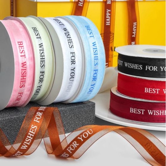 2.5cm 45m Printed Best Wishes for You Hot Phnom PenhPolyester Ribbon Bow Craft Wedding Party (902L)