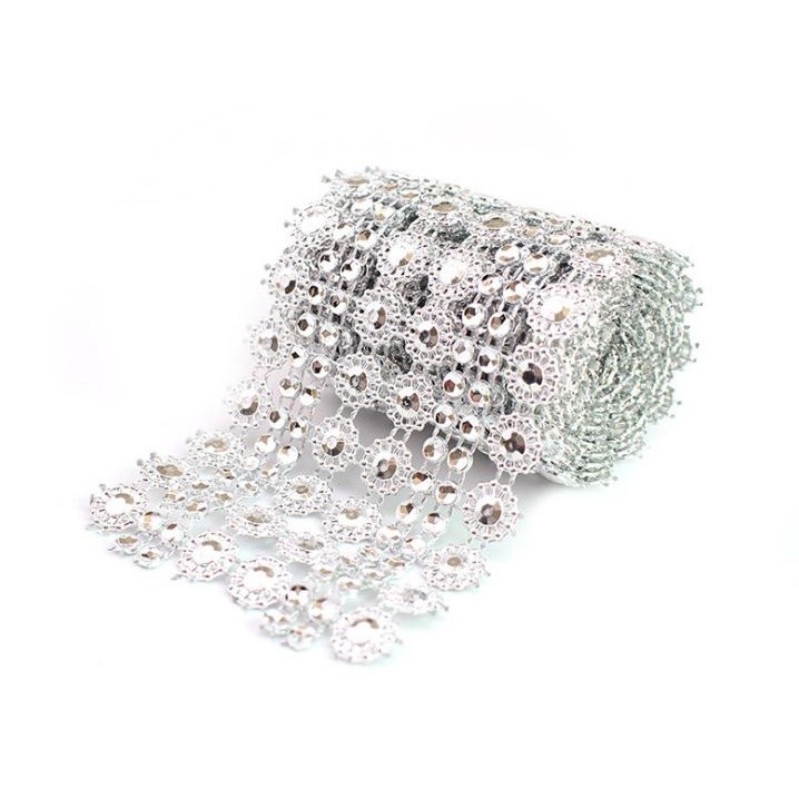 1yard Bling Sun Flower Acrylic Mesh Roll Ribbon Chain Wrap Crystal Craft Ribbons Tape Tulle Event Party Wedding(849L) - Image 6
