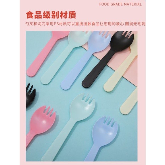 1 Set Plastic Plate Fork Knife Suit Disposable Birthday Cake Tableware Happy Birthday Accessories Home Party (2162L) - Image 2