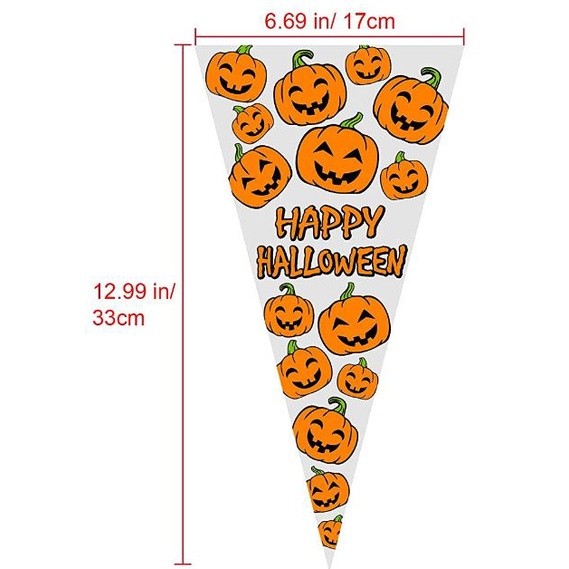 100pcs Counts Pumkin Cone Bag Halloween Pumpkin Patterned Cone Cellophane Bags Treat Candy Bags(841L) - Image 8