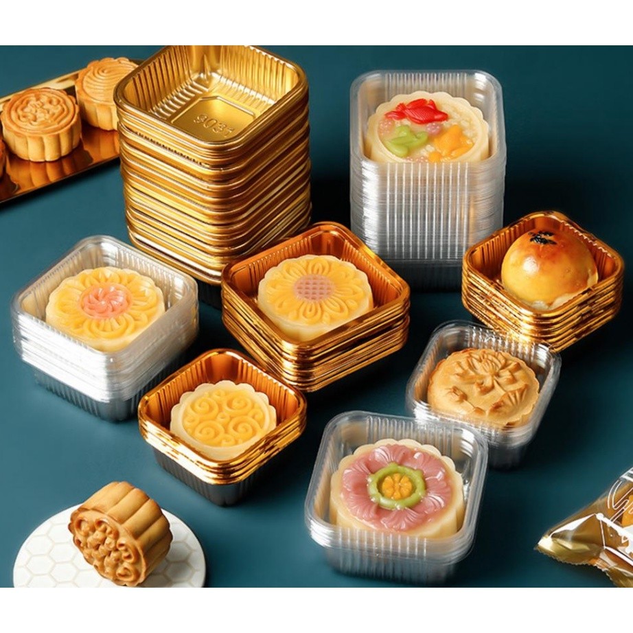 100pcs Square Moon Cake Trays Mooncake Packaging Box Pastry Decorative Accessories Gold Plastic Cake Box 月饼底托 (1273L) - Image 3