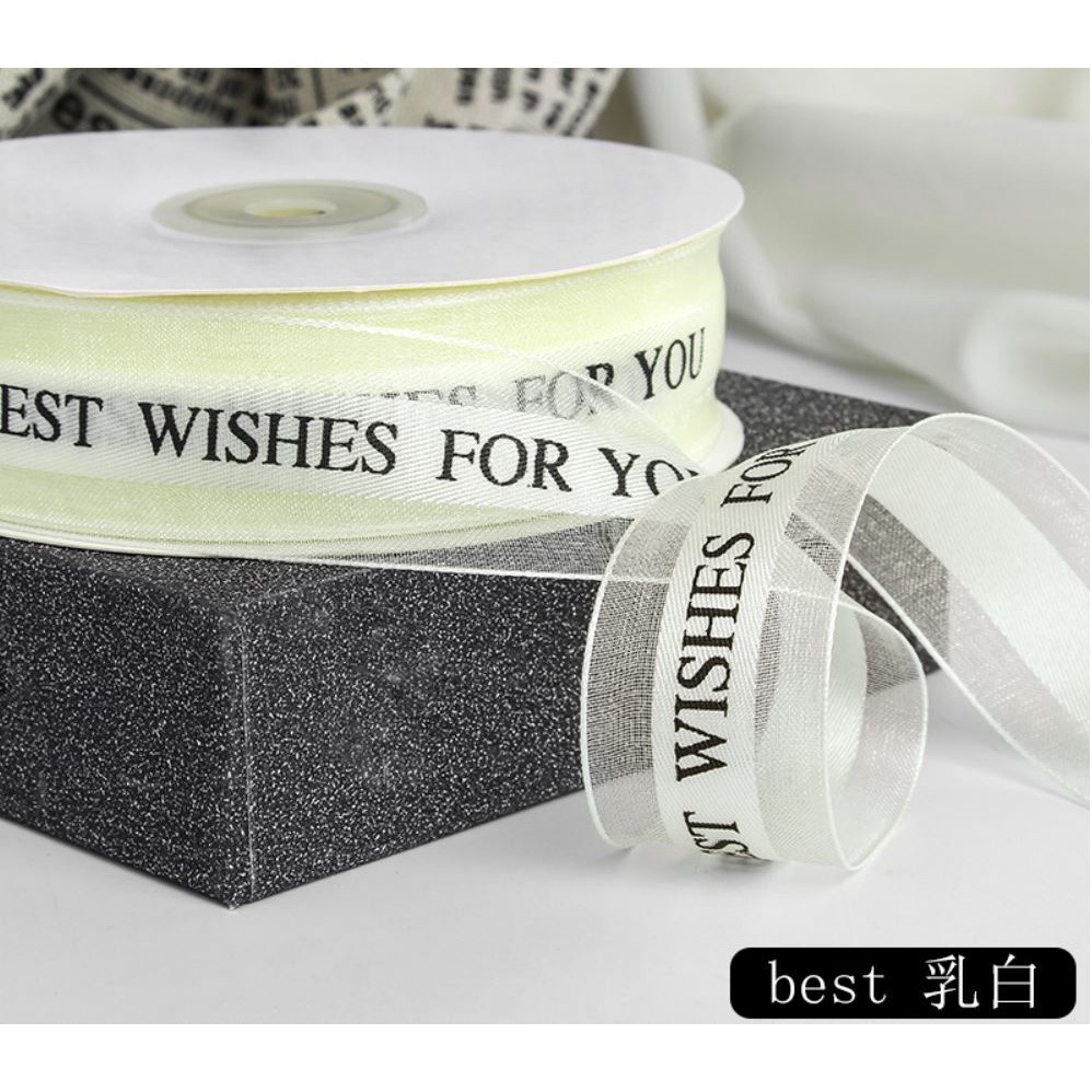 2.5cm 45m Printed Best Wishes for You Hot Phnom PenhPolyester Ribbon Bow Craft Wedding Party (902L) - Image 9