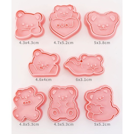 8Pcs/set Bear Shape Cookie Cutters Plastic 3D Cartoon Pressable Biscuit Mold Cookie Stamp Kitchen Baking 小熊饼干模具(2207L) - Image 2
