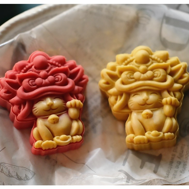 Cat-Stamp Hand Press Moon Cake Mould Plastic Mooncake Mold Cookie Cutter舞狮猫月饼模具手压式国潮凤(2223L) - Image 3