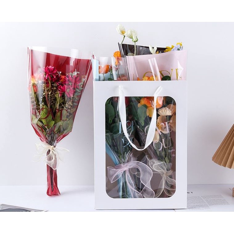 50pcs LOVE 4 Silk Transparent Rose Packaging Bags Flower Bouquet Bag for Valentine's Day Wedding Mother's Day(2247L) - Image 3