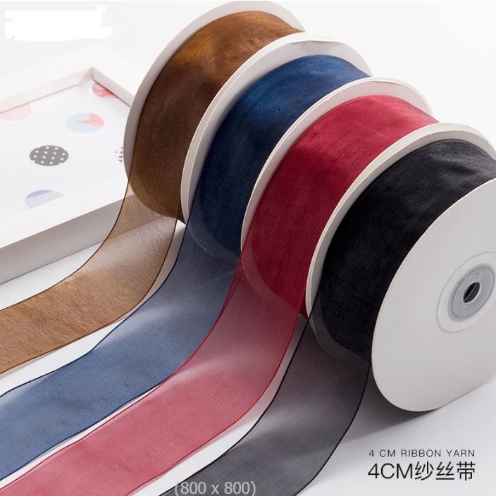 1Yard 4cm Sheer Chiffon Ribbon Organza Satin Ribbons For Gift Wrapping Bow Wedding Bouquets Party Decor Ribbon(2108L) - Image 2