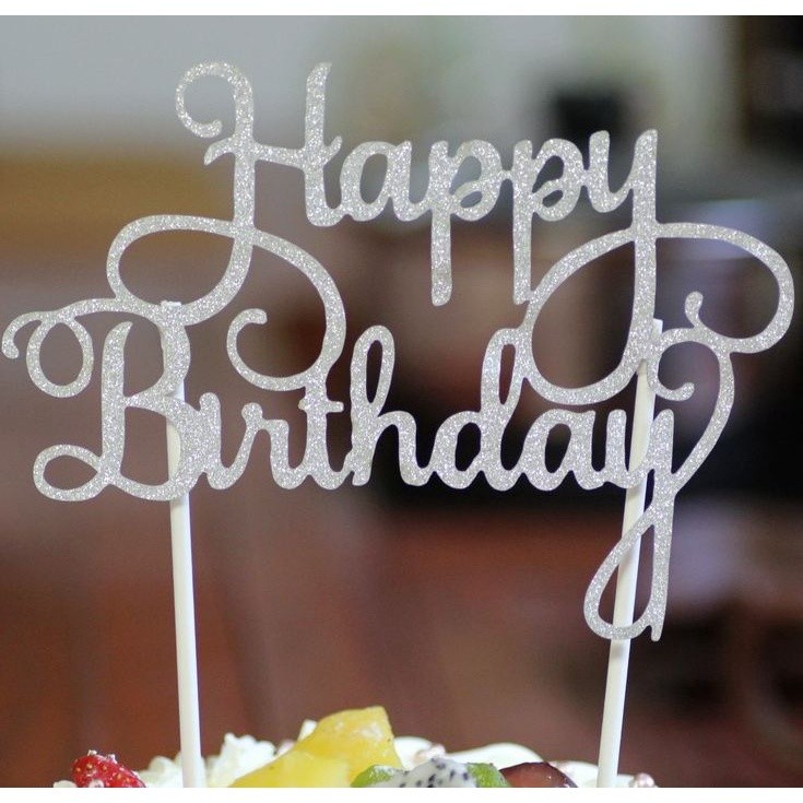 Golden Silvery Blue Paper Glitter Cake Topper Happy Birthday Cupcake Topper For Baby Shower Birthday Party 蛋糕插旗 (399L) - Image 8