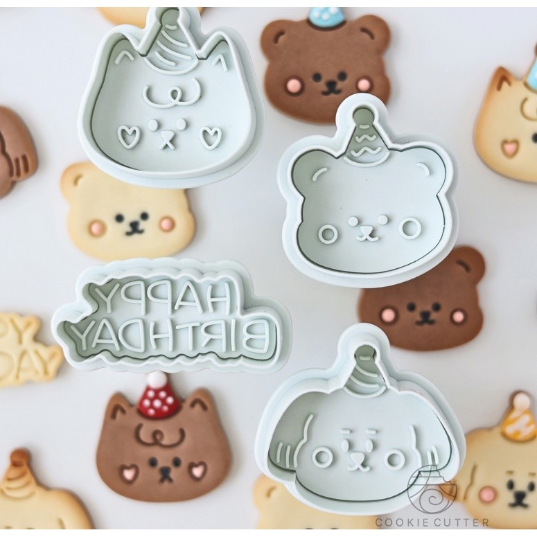 4Pcs/Set Children's Day Animal Birthday Party Theme Cookie Mold Set Dog Bear Kitty Happy Birthday 韩式卡通动物生日派对饼干模(2252L) - Image 6