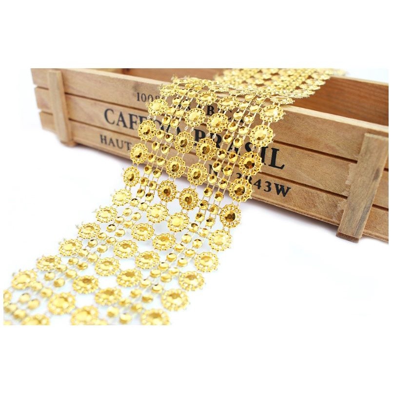 1yard Bling Sun Flower Acrylic Mesh Roll Ribbon Chain Wrap Crystal Craft Ribbons Tape Tulle Event Party Wedding(849L) - Image 3