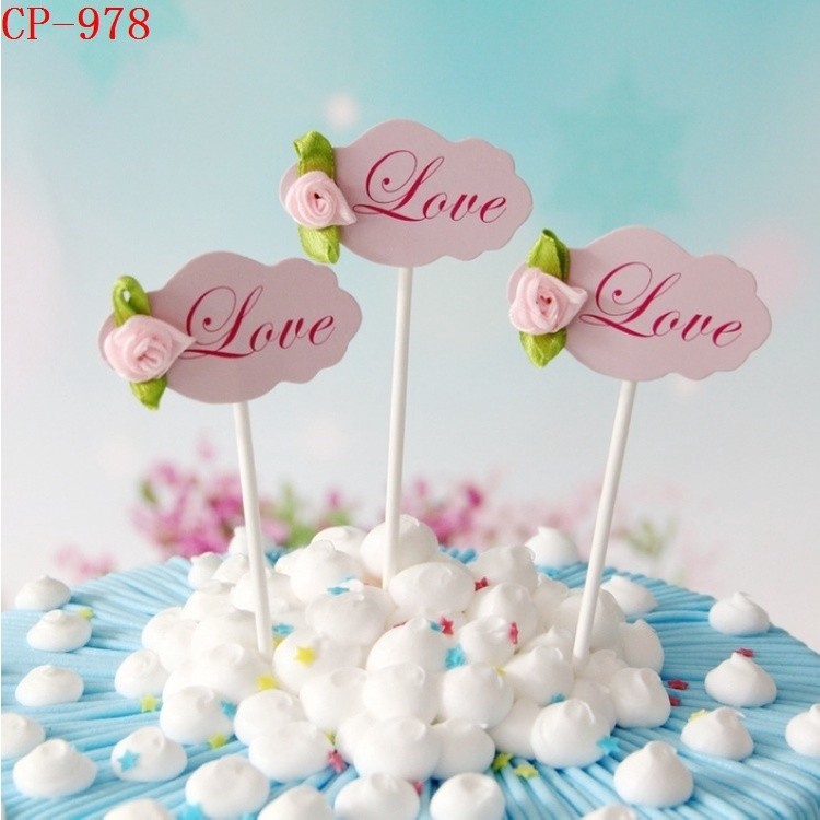 3pcs/ lot Cake Insert Card Birthday Wedding Party 蝴蝶结插卡 (196L) - Image 2