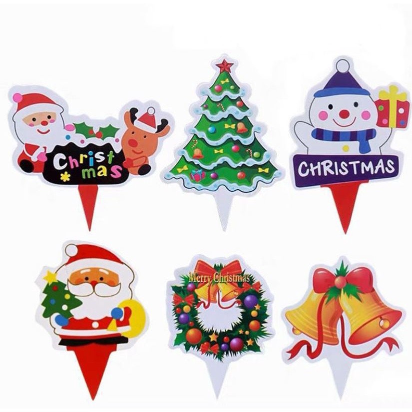 20pcs/pack Christmas Cake Topper Santa Gingerbread House Train Tree Elk Insert Card Xmas New Year Eve Party (1591L) - Image 5