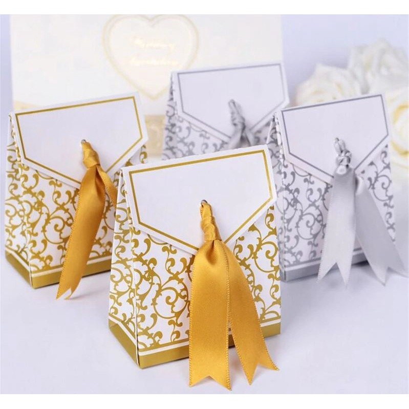 1pc Upscale Gold Sliver Flower Candy Boxes Bag Favor Sweet Cake Gift Party Wedding(135L)
