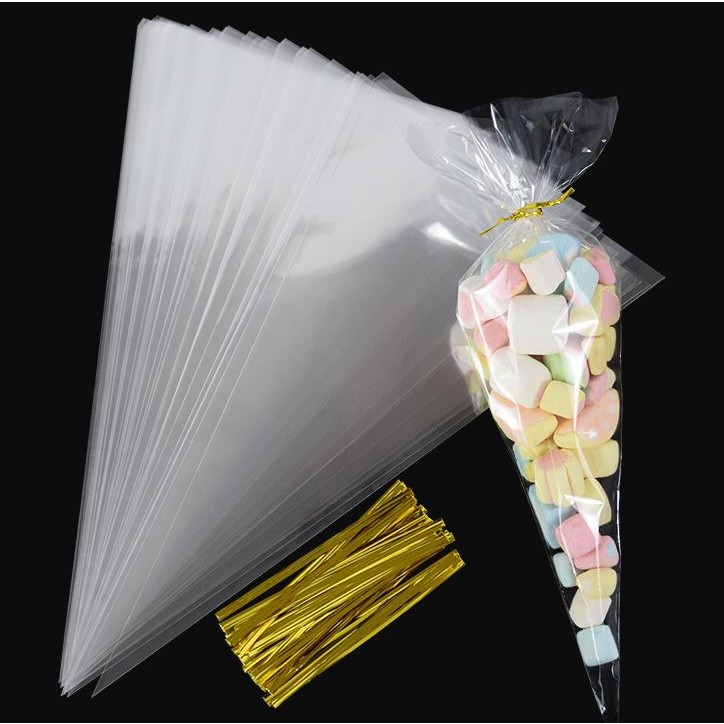 50/100pcs Clear Cellophane Candy Bag Transparent Cone Packaging Bags Wedding Birthday Party Favors Wrap Supplies(2172L) - Image 11