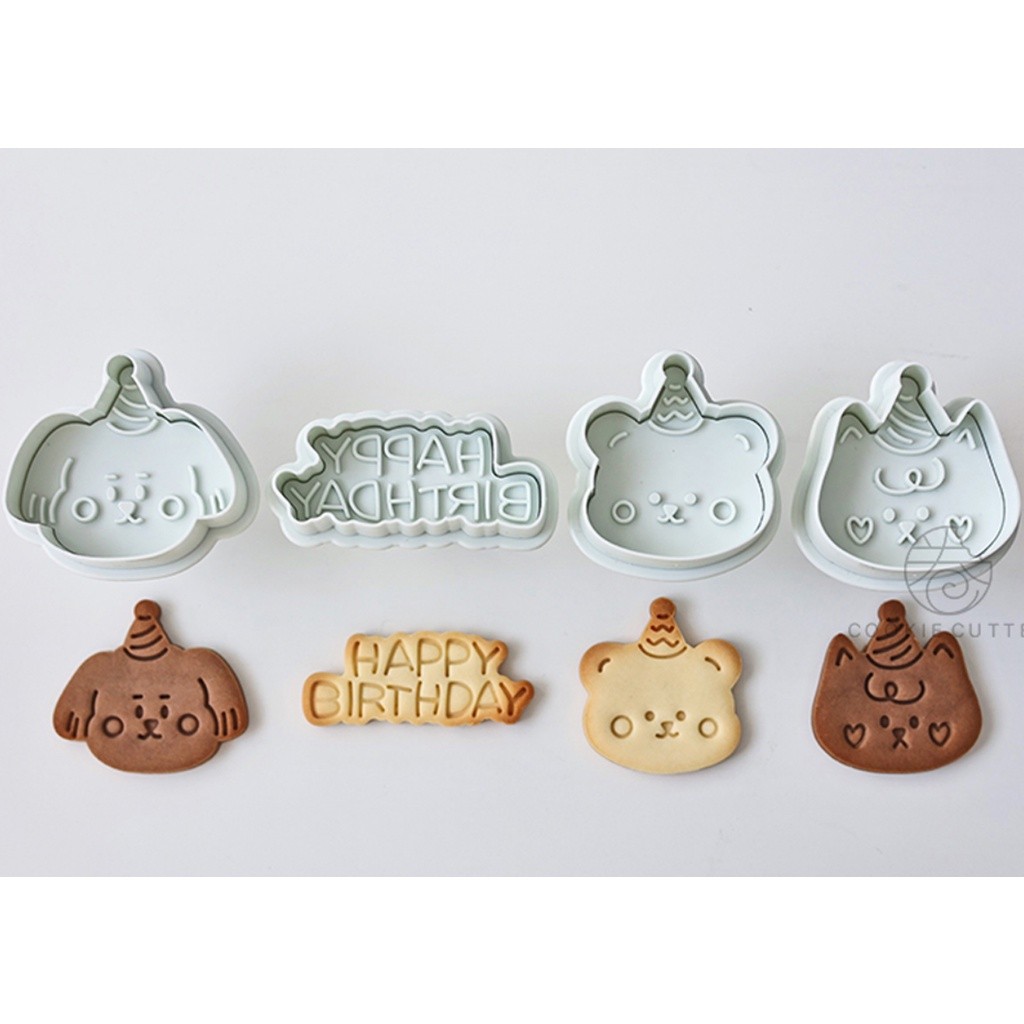 4Pcs/Set Children's Day Animal Birthday Party Theme Cookie Mold Set Dog Bear Kitty Happy Birthday 韩式卡通动物生日派对饼干模(2252L) - Image 4